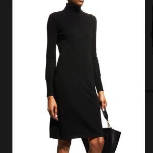 Neiman Marcus Long-Sleeve Belted Turtleneck Cashmere Dress, Size M